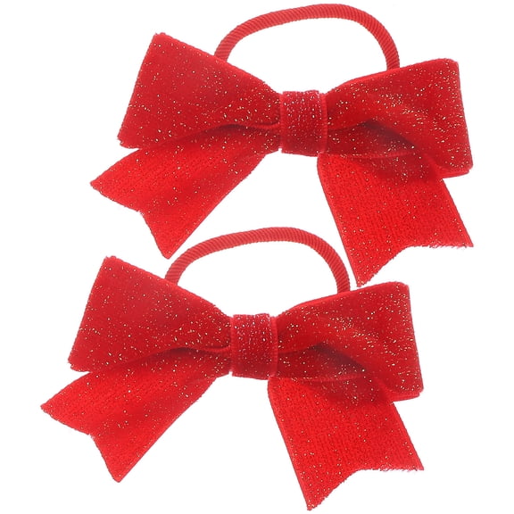 Luxshiny Red Bowknot Hair Ties for Decoration Soft Cloth Ponytail Holders with Adorable Design 2 Count