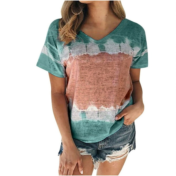Blusa de manga corta con cuello en V informal para mujer a la moda, camisetas de verano Pompotops hkajfhjk465962