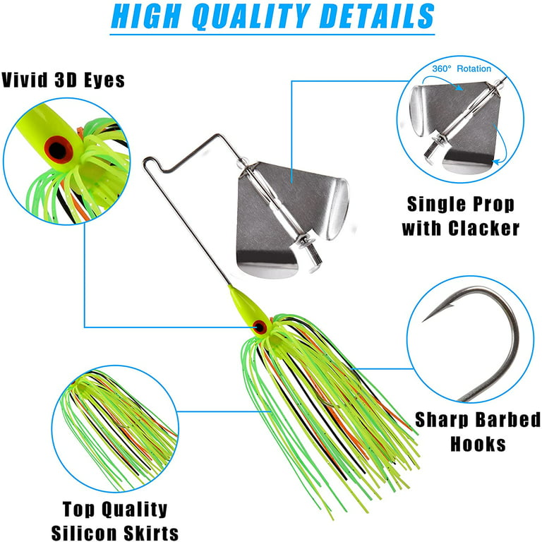 Bass Fishing Spinner Lures Kit Buzz Baits with Split Tail Spinnerbait Jigs  Spinning Lure Soft Plastic Worm Baits for Bass Pike Trout Fishing 