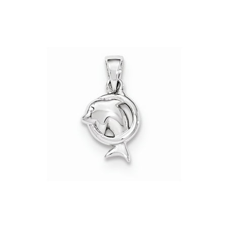 Sterling Silver Polished Dolphin in Hoop Pendant
