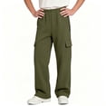 thumbnail image 2 of LIaqionyy Big Boys Cargo Sweatpants Wide Leg Baggy Pants Athletic Open Bottom Jogger Pant with Pockets, 2 of 7