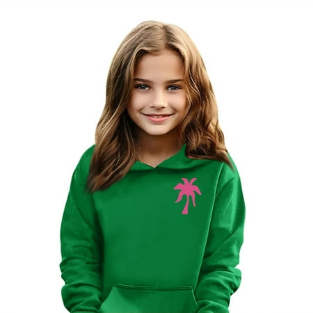 

Swohaoen Back to School Clothes for Teen Girls Kids 10-12 Pink Palm Puff Hoodie Long Sleeve Letter Print Cute Drawstring Pullover Graphic Hoodie Kids Clothes Green 5-6Years