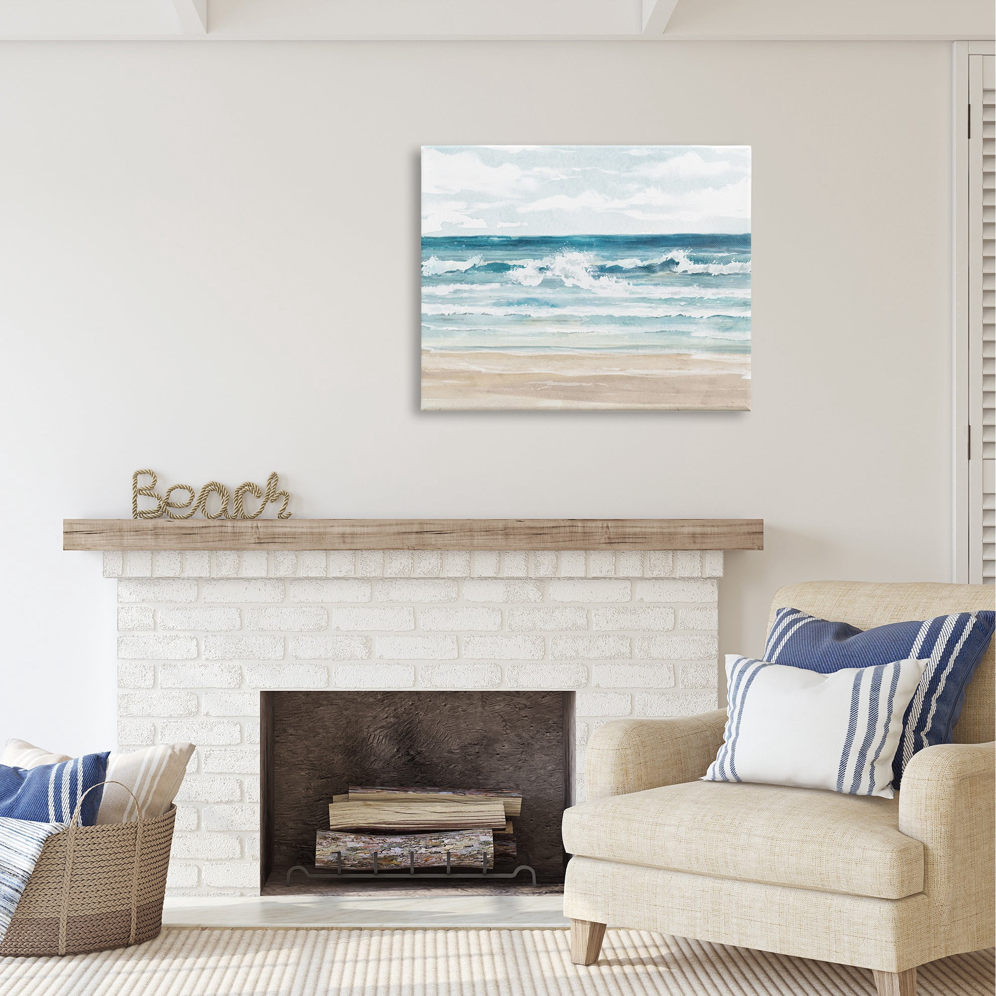 Stupell Industries On The Shore Beach Waves Landscape Painting Gallery Wrapped Canvas Art Print Wall Art, 40 x 30