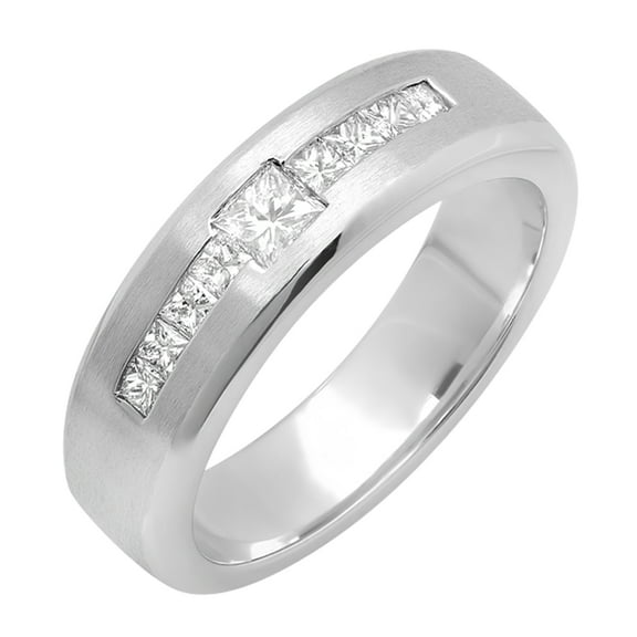 Dazzlingrock Collection 0.85 CT Princess Diamond Men's Wedding Band, 14K White Gold, Size 11