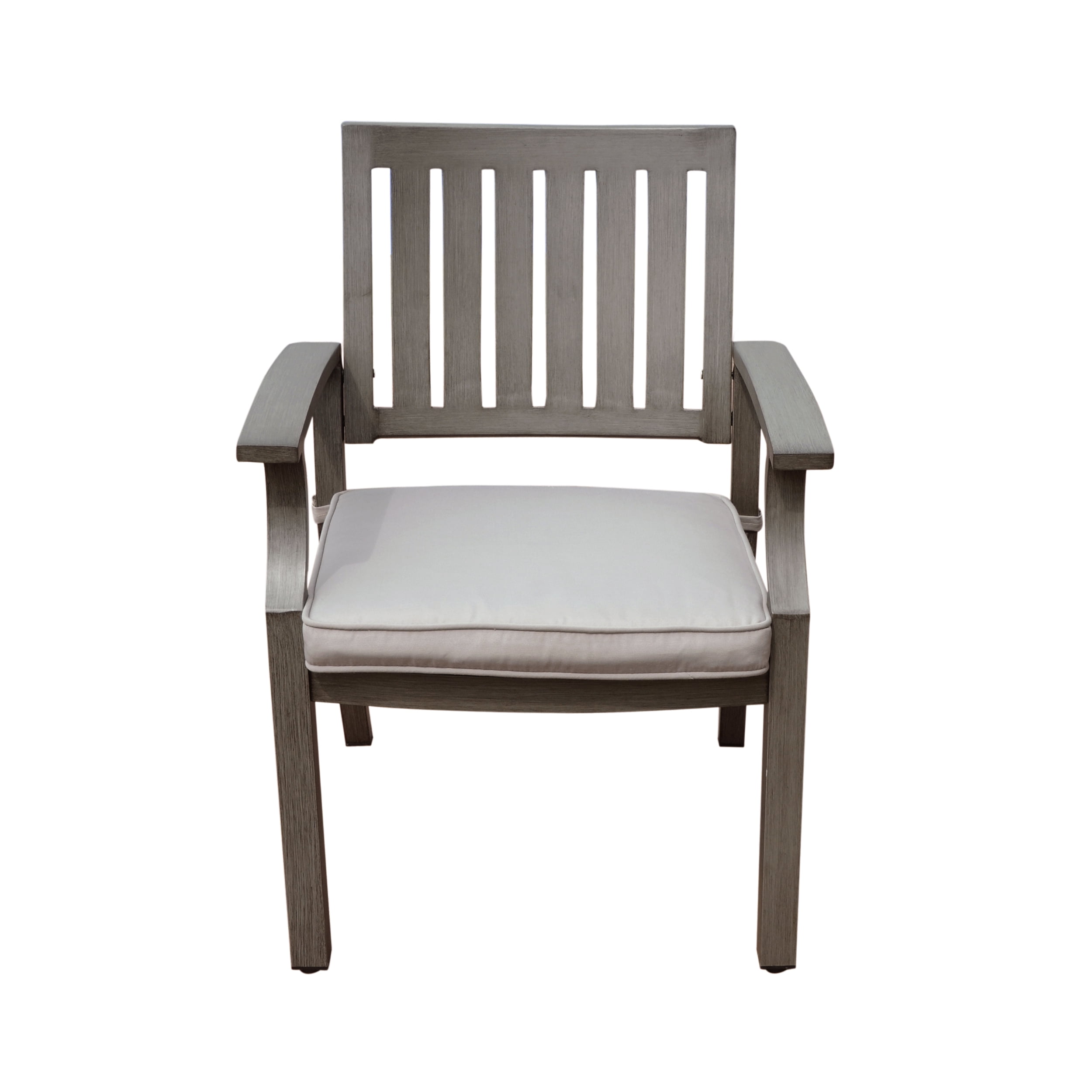 Outdoor Cushioned Dining Chair Set of 2, Acacia Wood and Metal Frame Household Seats for Patio Garden, Dark Gray and Silver