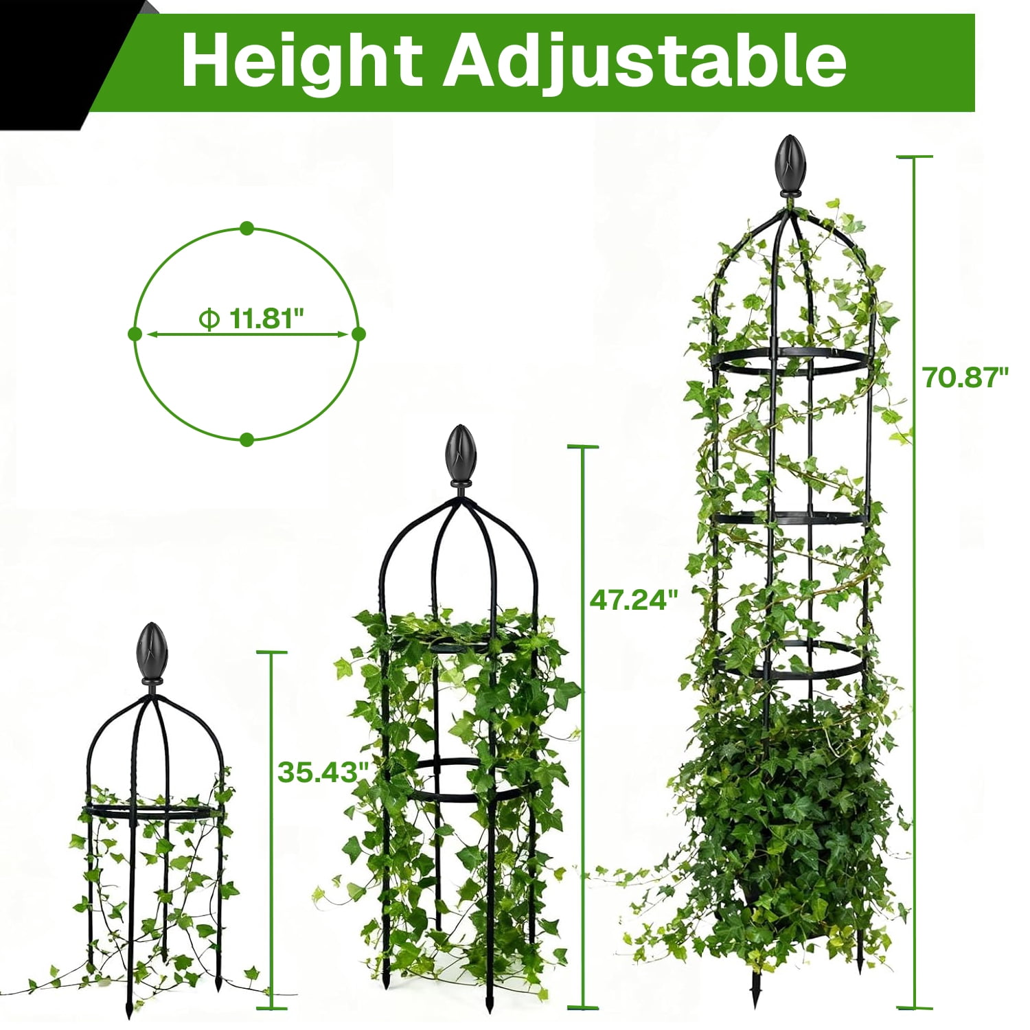 BN-LINK 2 Pack Garden Obelisk Trellis, Rustproof Metal Potted Plant Climbing Support, Tower Garden Trellis for Climbing Plants Outdoor,Black