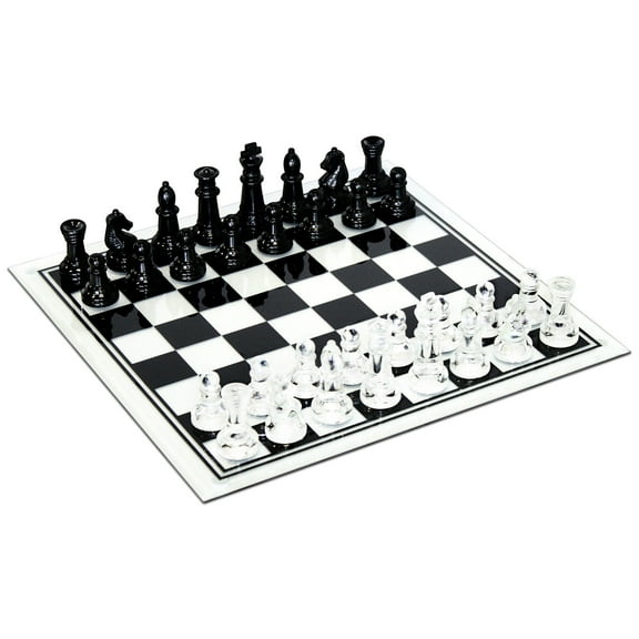 Black and Clear Glass Chess Set - 3 inch King - 32 Chess Pieces