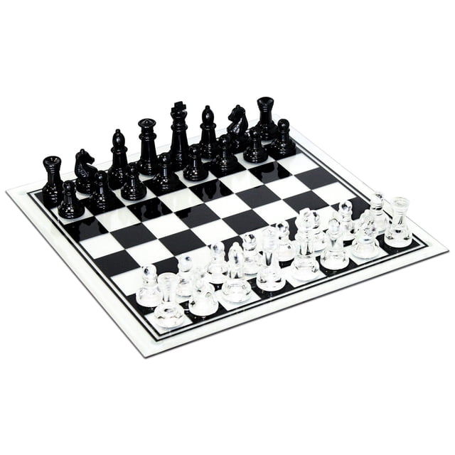 Ensemble d'Échecs en Verre Noir et Transparent - Roi de 3 Pouces - 32 Pcs d'Échecs