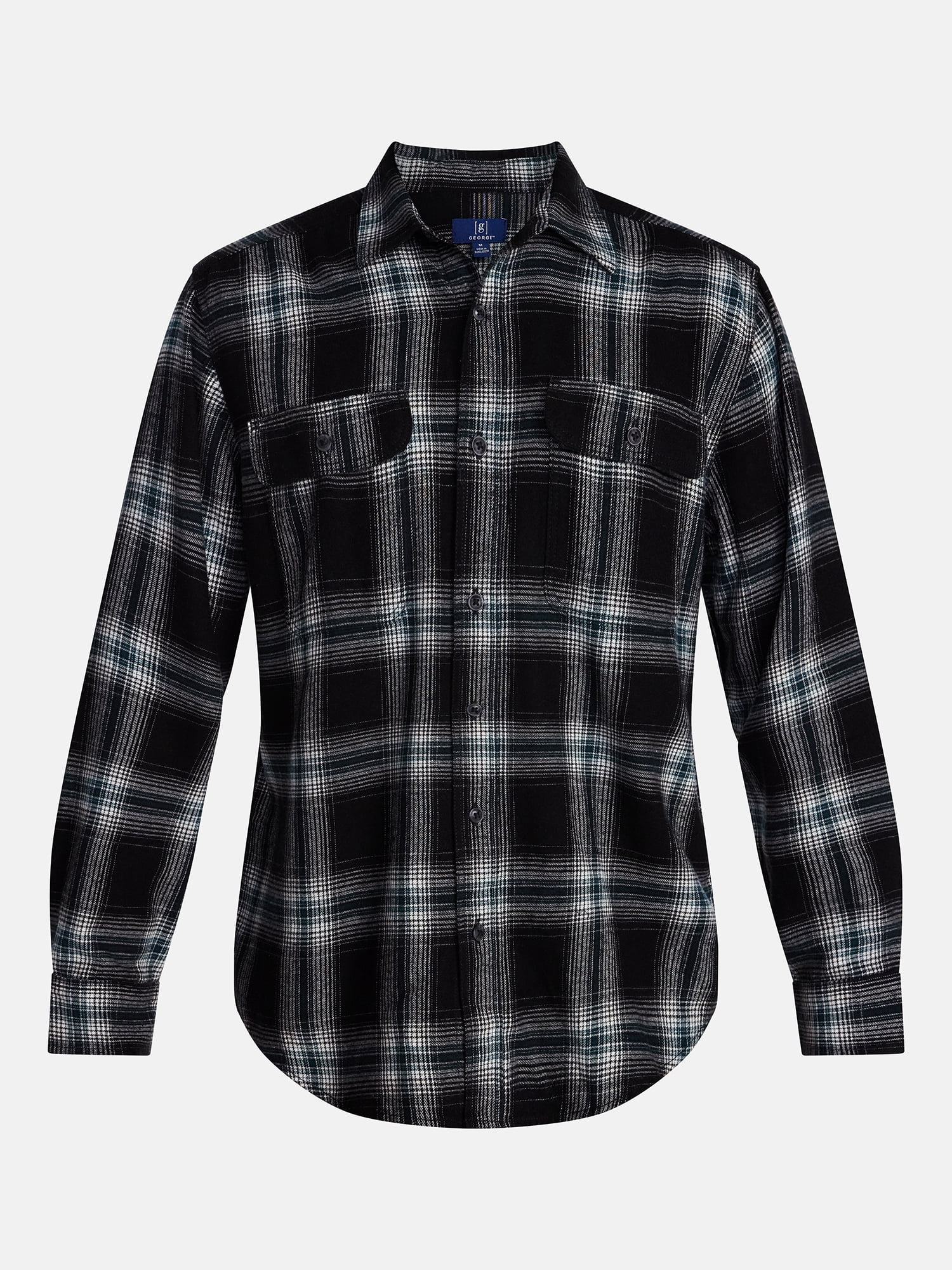George Men's and Big Men's 100% Cotton Double Pocket Flannel Shirt, Sizes XS-3XLT