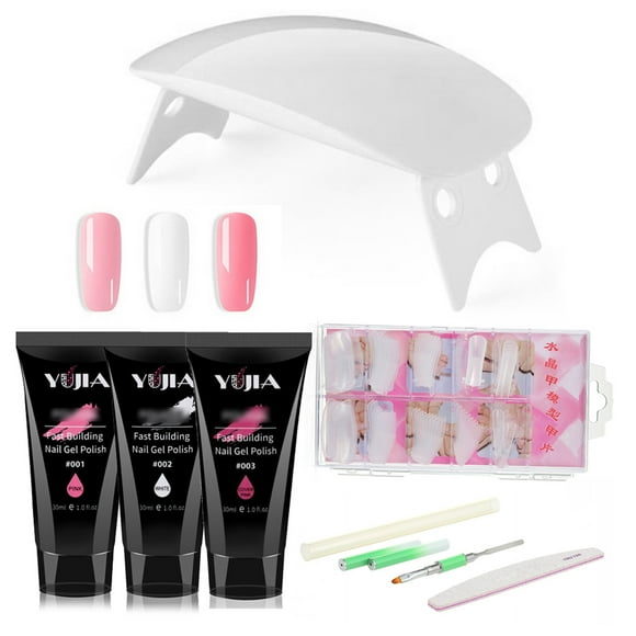 yeacher 5-Piece Nail Art Kit with LED Lamp, Extension Gels, Brush, File & 100 Nail Tips for Professional or Home Manicures