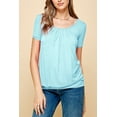 thumbnail image 3 of Made by Johnny Women's Scoop Neck Short Sleeve Pleated Front Blouse Tunic Top L AQUA, 3 of 6