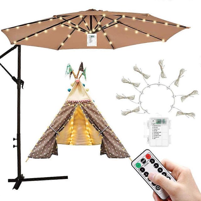 Cadena de luces LED para sombrilla de jardín, 104 luces LED para exteriores, impermeables, IP67, con pilas AA o energía solar, para jardín, patio, hadas decorativas