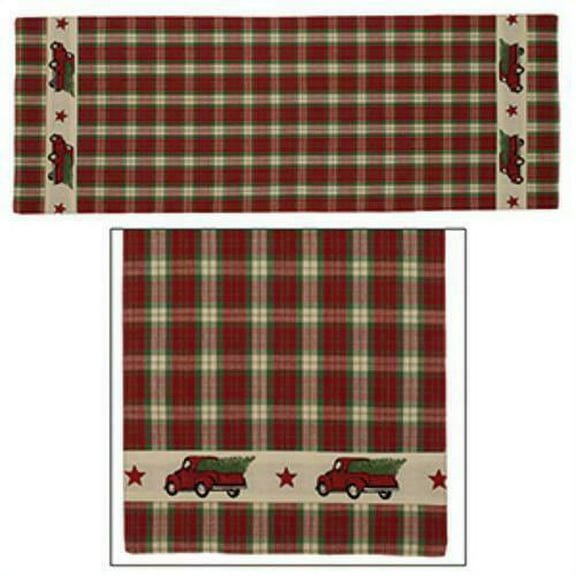 RED CHRISTMAS TRUCK Plaid Table Runner, 13" x 54", by The Country House