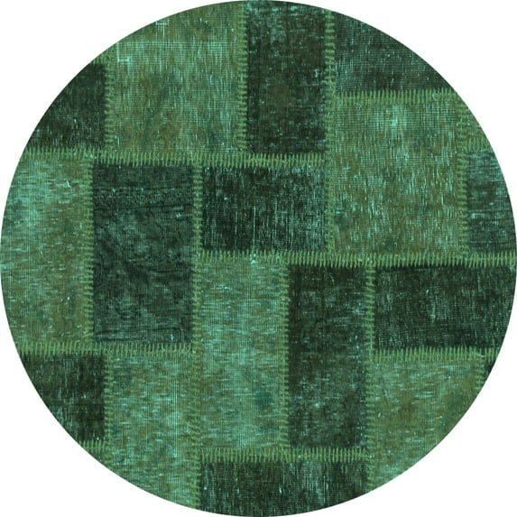 Ahgly Company Machine Washable Indoor Round Patchwork Turquoise Blue Transitional Area Rugs, 5' Round