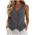 thumbnail image 2 of Xaqiouau Womens Linen V Neck Button Down Vest Sleeveless Summer Tank Top Casual Loose Fit Boho Blouse Lightweight Waistcoat, 2 of 7