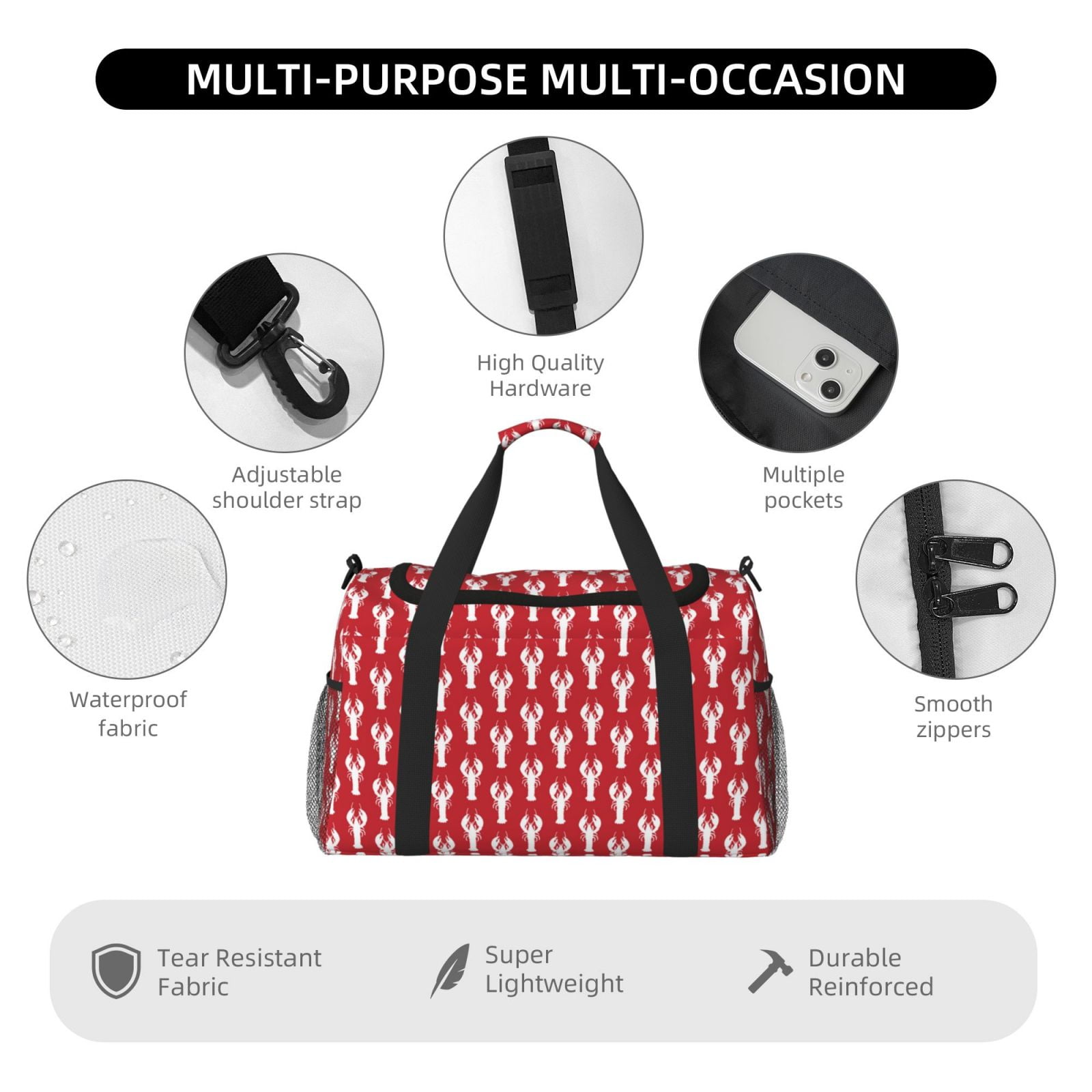 Fuzoiu Cartoon Lobster Print Travel Duffle Bag,Carry On Tote Bags,Duffel Bag,Sport Gym Bag, Hospital Bag for Labor and Delivery, Overnight Bag,Luggage Bag