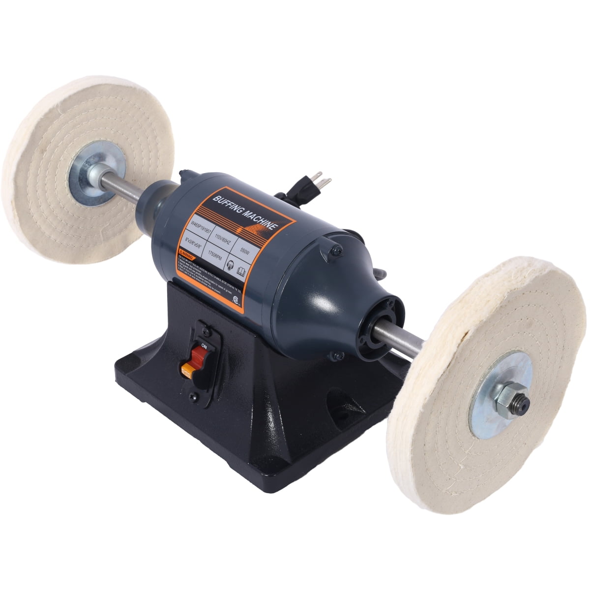 LuckyNote Extra Long 8‑Inch Electric Polisher, 550W 4‑Pole Motor 1750RPM, Benchtop Buffer with 4 Wheels