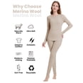 thumbnail image 2 of Woolcano Women's 100% Merino Wool Thermal Base Layer Set, Long Johns for Skiing, Hiking, Travel and Cold Weather Activities, 2 of 6