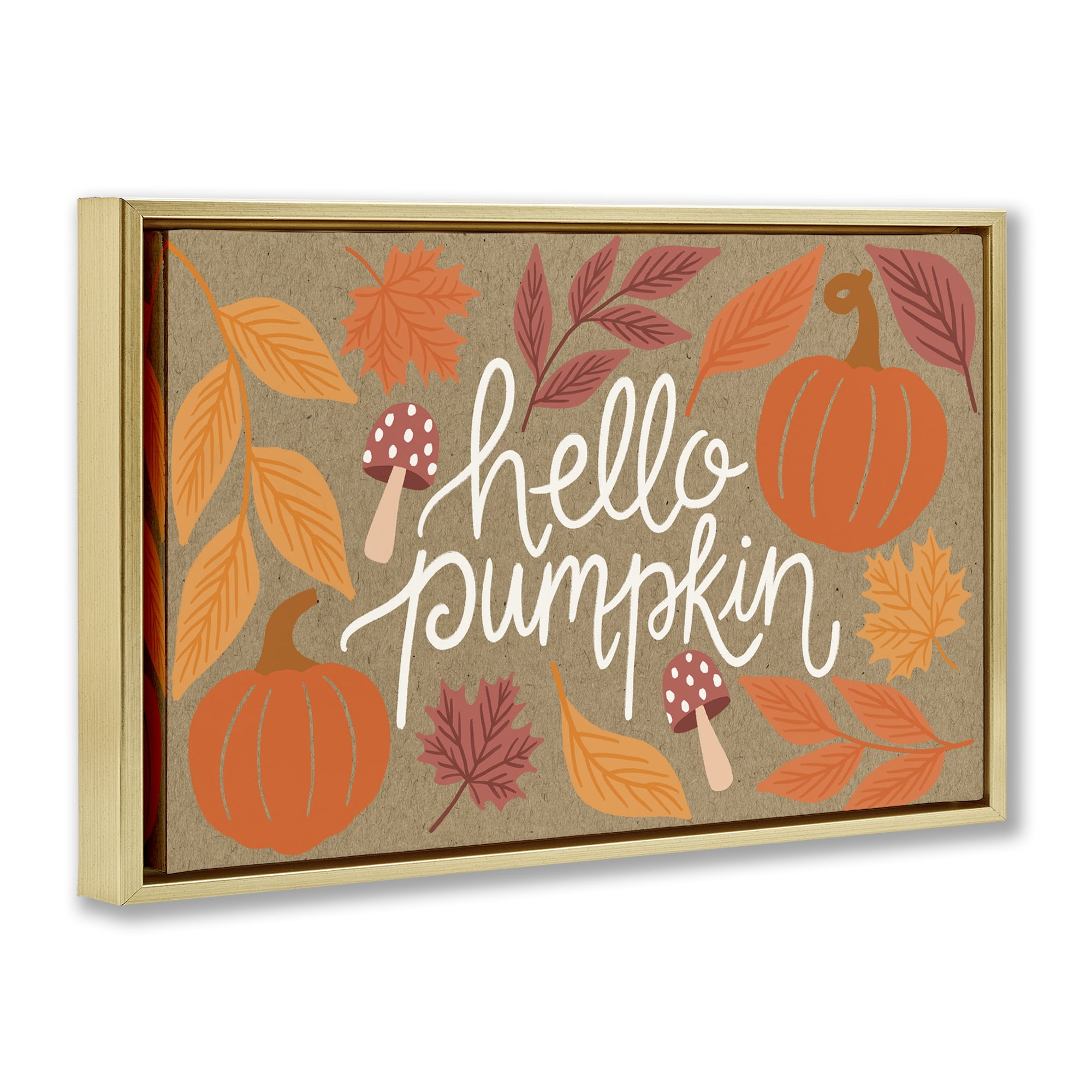 Stupell Industries Rustic Hello Pumpkin Plants & Flowers Painting Gold Floater Framed Canvas Art Print Wall Art, 31 x 21
