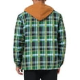 thumbnail image 3 of INSPIRE CHIC Men's Quilted Jacket Drawstring Hooded Zipper Padded Plaid Shacket XL Green Khaki, 3 of 6