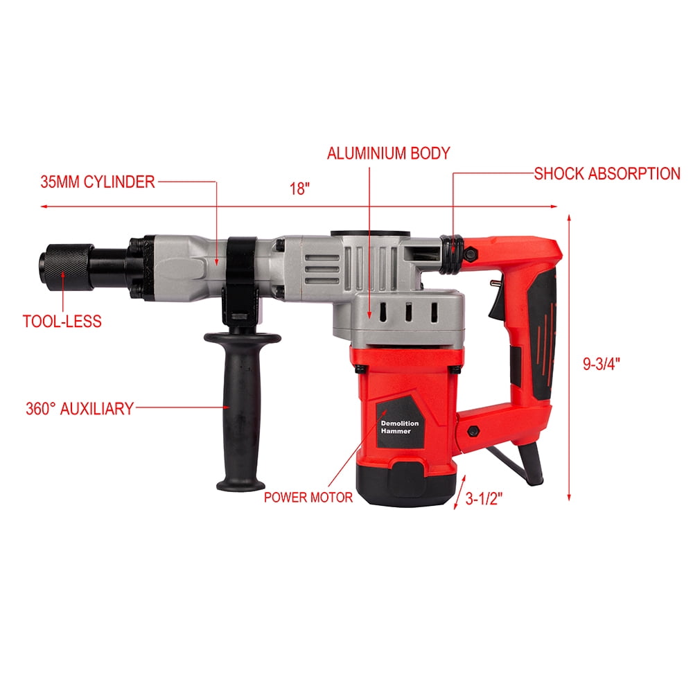 CJC 1280W Heavy Duty Electric Demolition Jack Hammer Concrete Breaker Power Trigger Lock with Chisel Bit & Carrying Case