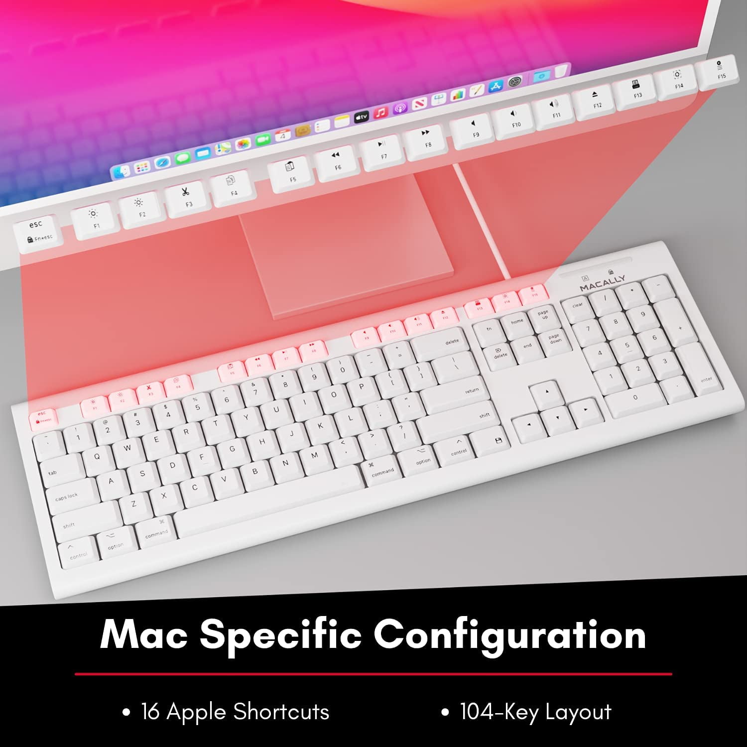 Macally USB Wired Keyboard & Mouse Combo – Full Size Ergonomic Apple Keyboard with Mac Shortcuts & Number Pad for Mac Mini, iMac, MacBook Pro/Air