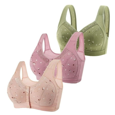 Pavied Wireless Bras Front Closure Bras Seamless Bras Daisy 2024 Front Close Button Cotton Bras Full Support Wide Back No Underwire Bras Cotton Bras Feelingirl Bra Watermelon Red 40