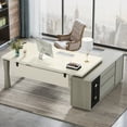 thumbnail image 2 of Tribesigns 71-Inch Executive Desk, L-Shaped Desk with Cabinet, Large Office Desk with Storage Shelves, Writing Table Desk Business Furniture Set for Home Office, 2 of 9