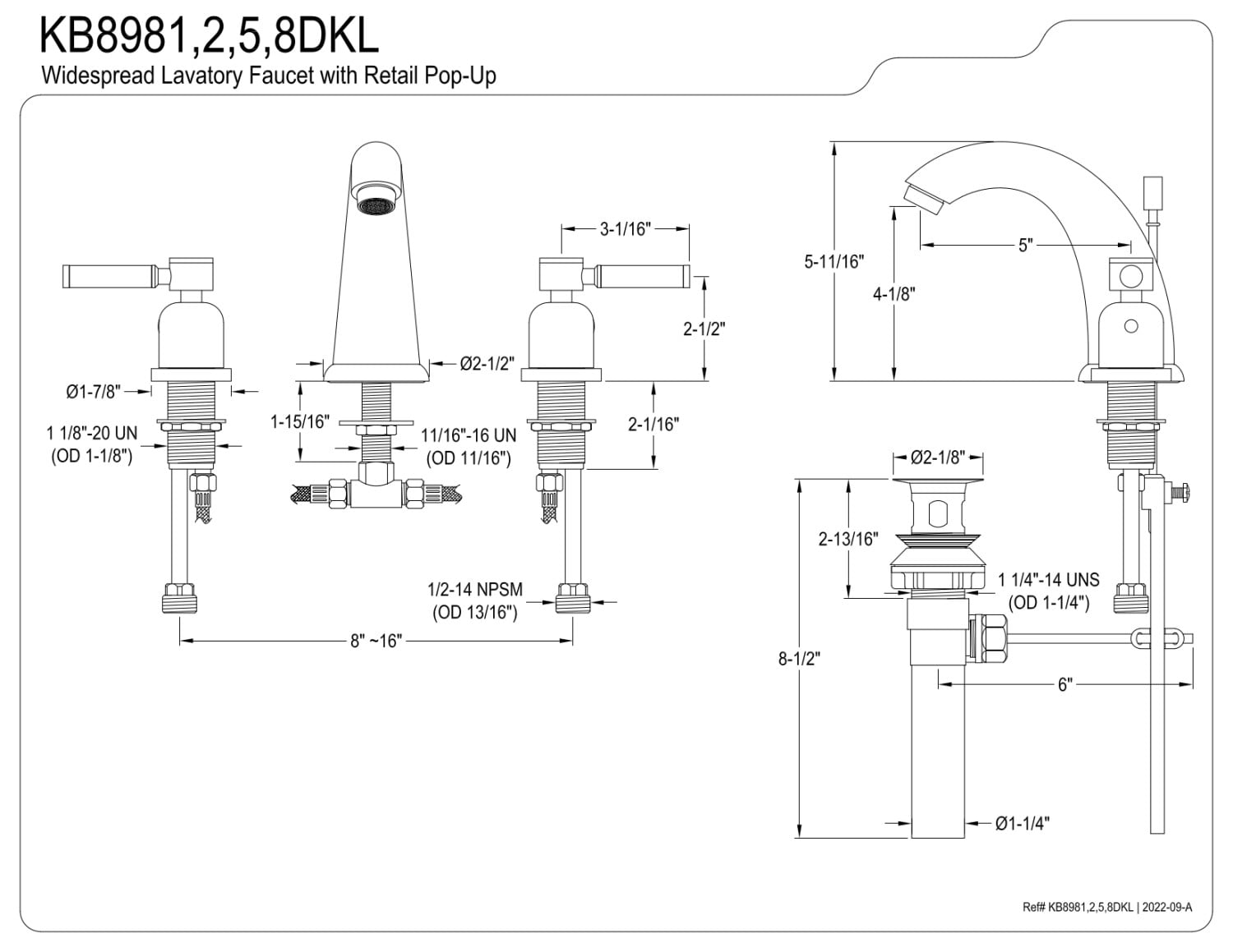 Kingston Brass KB8988DKL 8 in. Widespread Bathroom Faucet, Brushed Nickel