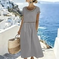 thumbnail image 3 of Afuyipoi Womens 100% Cotton Short Sleeve Round Neck Dress, Loose Casual Maxi Summer Dress, Soft Breathable Solid Color Long Vacation Dress For Women Gray Size L, 3 of 9