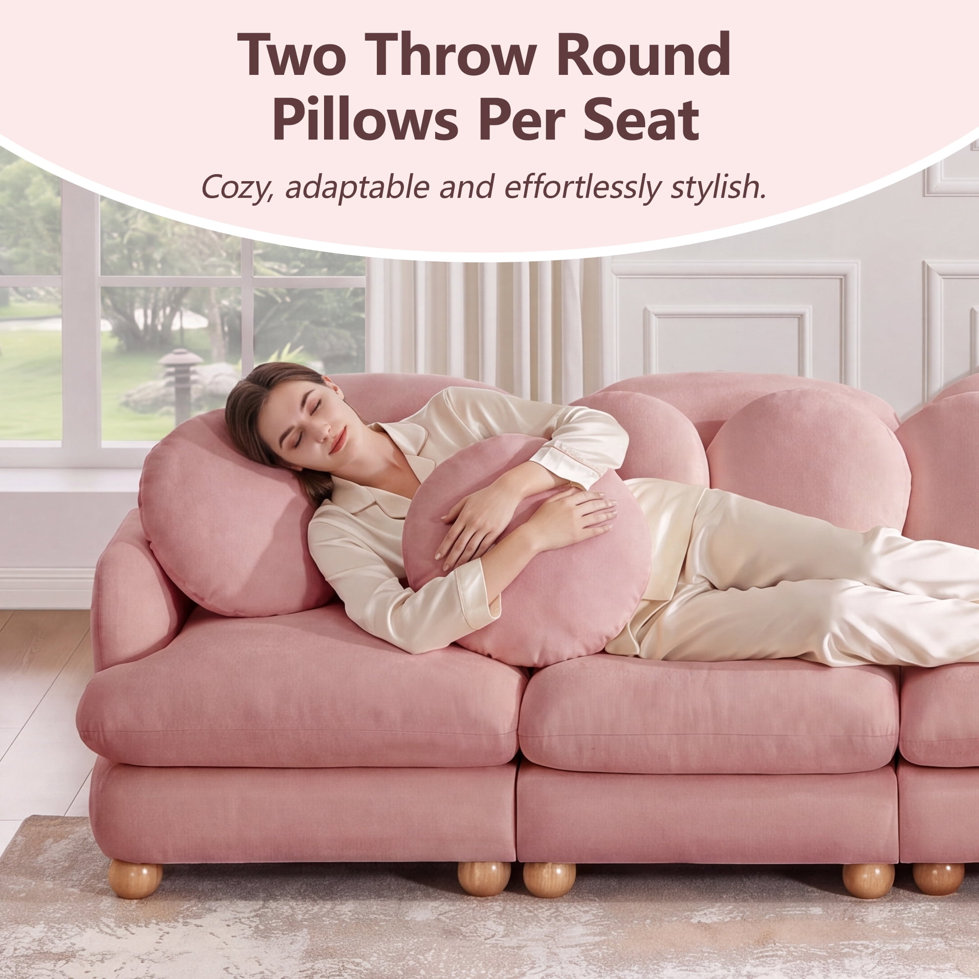 95" 3 Seater Comfy Chenille Modular Sectional Sofa Couch with 6 Throw Pillows