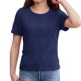 thumbnail image 4 of CPNG Girls Daily Ribbed Knit T Shirt Comfortable Stylish Solid Color Summer Casual Crewneck Short Sleeves T Shirt(Navy,9-10 Years), 4 of 6