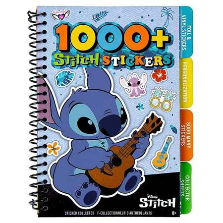 Fashion Angels: Disney Stitch - Sticker Collector Book - 1000+ Themed Stickers Holographic-Vinyl-Colorful 4 Tabbed Sections Spiral Bound Kids 8+