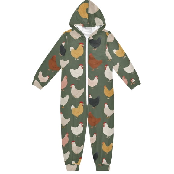 Soft Big Kids Onesie Pajamas Cozy Loose-Fit Jumpsuits for kids with Pockets for Christmas Lounge & Play Cute Colorful Chickens Pattern