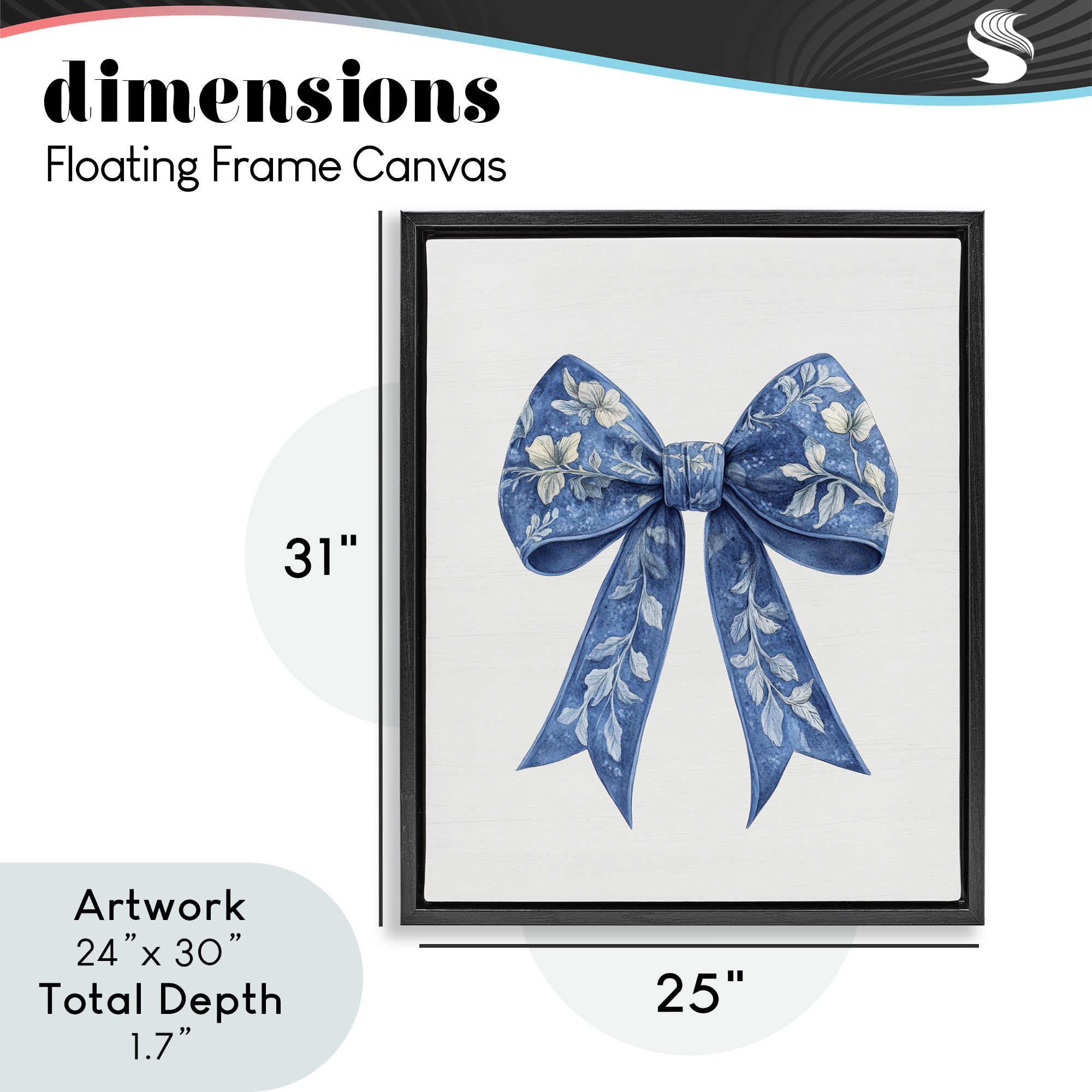 Intricate Florals Ribbon Black Framed Floater Canvas Wall Art, design by Lettered and Lined
