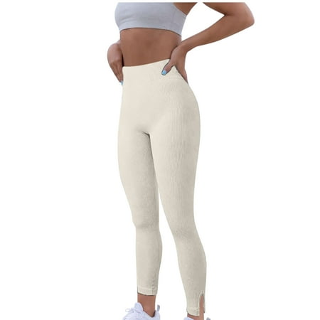 Womens Ribbed Yoga Leggings High Waisted Workout Pants for Women
