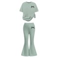 thumbnail image 4 of HAYIMI Girls Bowknot Print O-Neck Short Sleeve Tops And Wide Leg Pants For Kids Summer Outfit Sets Cute Classic Clothes Sets, 4 of 4