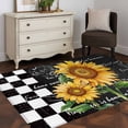 thumbnail image 3 of 3'x5' Rug for Living Room Bedroom, Vintage Sunflower Washable Area Rugs Non-Slip Carpet Mats, Yellow Flowers Retro Art Black White Plaid Indoor Low Pile Area Rug Runner for Kitchen, Mudroom, 3 of 8