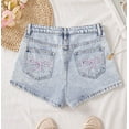 thumbnail image 2 of Gvdentm 4t Pants Girls Girl's Ripped Jean Shorts Y2k High Waisted Stretchy Summer Mini Denim Bottoms Streetwear(Light Blue,14-15 Years), 2 of 8