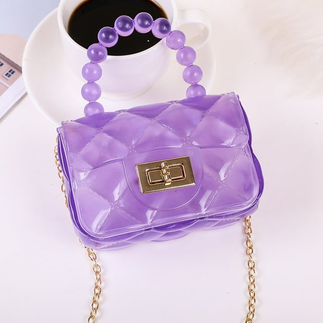 Sac à Main en Gelée pour Femmes, Sac à Perles Diagonal Portable, Sac à Bandoulière Chaîne, Mini Sac Imperméable Coloré-Violet