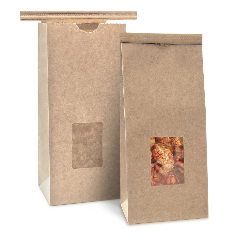 [75 Pack] Bakery Bags with Window - 1/2 lb (8 oz) Brown Kraft Paper Bag
