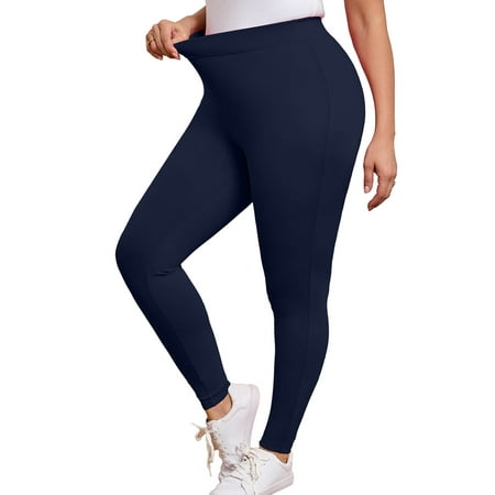 SHOWMALL Women Plus Leggings 26" Workout Yoga Pants for Women Navy Blue 2X Tummy Control Running Leggings