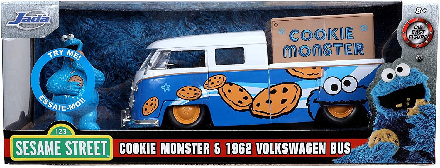 Jada Diecast VW Bus with Cookie Monster Figure for Playgrounds