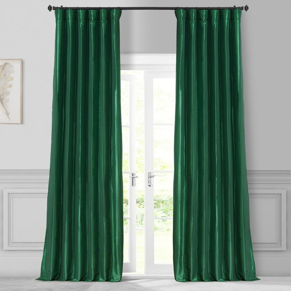 Exclusive Fabrics Emerald Green Faux Silk Taffeta Curtain Panel 50 X 96