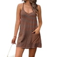 thumbnail image 4 of Sleeveless Striped Print Women Spaghetti Strap V-neck Mini Dress with Built in Shorts, 4 of 7