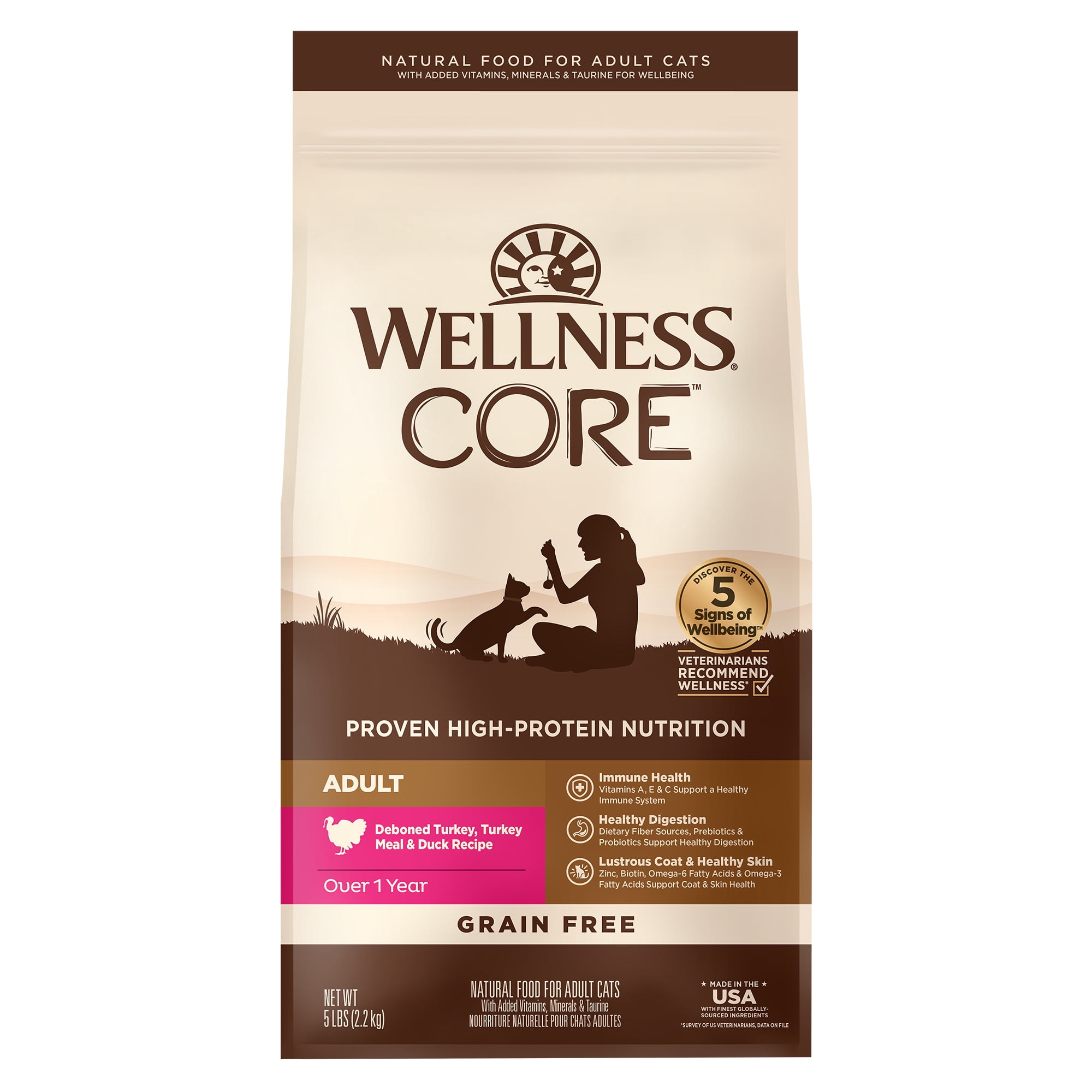 Wellness CORE Adult Dry Cat Food, Natural, Grain Free Kibble, Turkey, Turkey Meal and Duck Recipe, 5 lb Bag