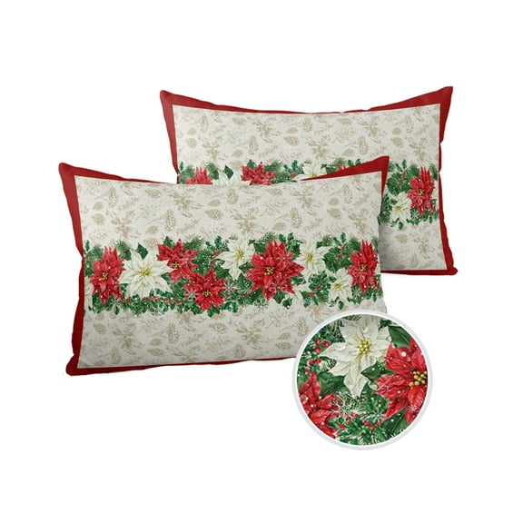 Pack of 2 Outdoor Pillow Covers, Christmas Flowers Berry Farmhouse Winter Snow Waterproof Square Throw Pillowcase Cushion Decorative Pillow Covers for Couch Patio Tent, 20x12 in