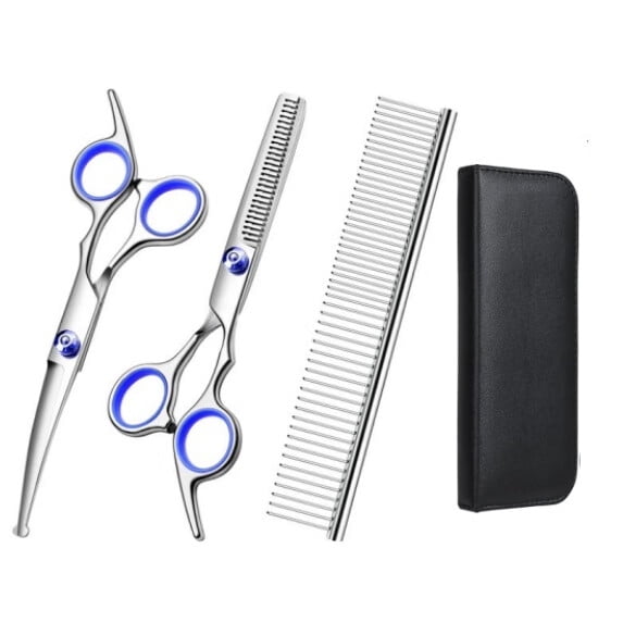 Dog Grooming Kit with Safety Round Tips Stainless Steel Professional Dog Shears Set - Thinning,Curved Scissors and Comb for Cat Pet
