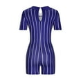 thumbnail image 5 of Short Sleeve V-Neck Loose Fit Polyester Bodysuit,Baseball Fashion Printed Jumpsuit for Women, 5 of 5