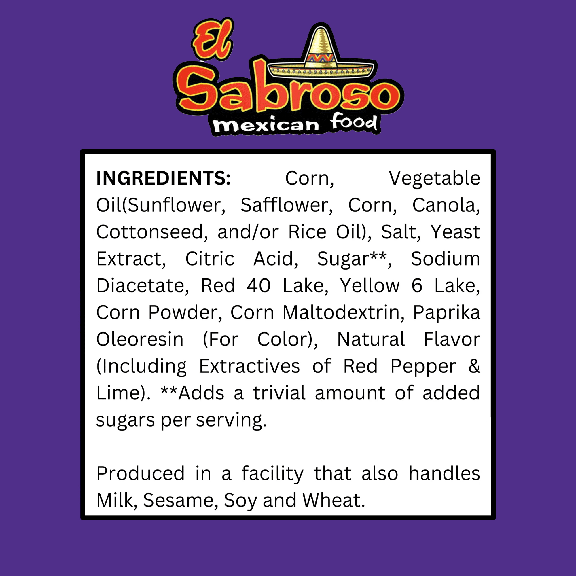 El Sabroso Baja Limón Spicy Chile & Lime Flavored Tortilla Chips, 3 oz Bags pack of 6